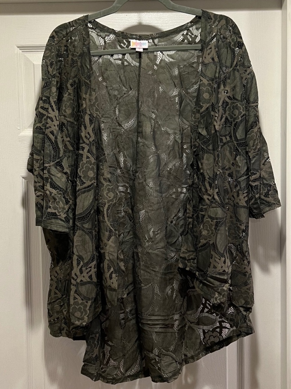 LuLaRoe Lace Lindsay Kimono Cardigan - M - olive green - NWOT